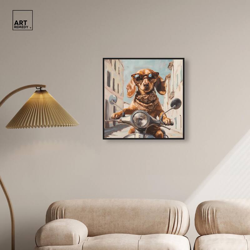 Doxxie on a Scooter Drive Canvas by Art Remedy