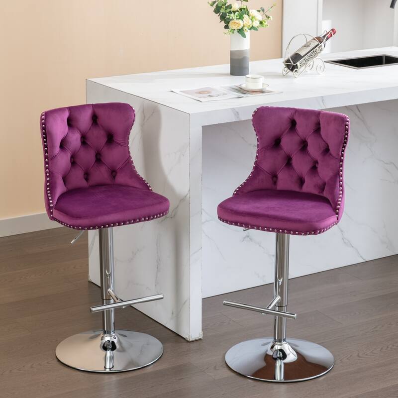 GDF Studio - Modern Upholstered Swivel Velvet Bar Stools with Adjustable Seat Height and Tufted Back (Set of 2)