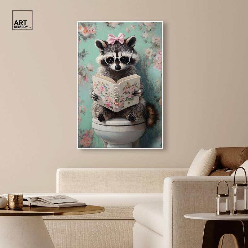 Petite Floral Toilet Raccoon Canvas by Art Remedy