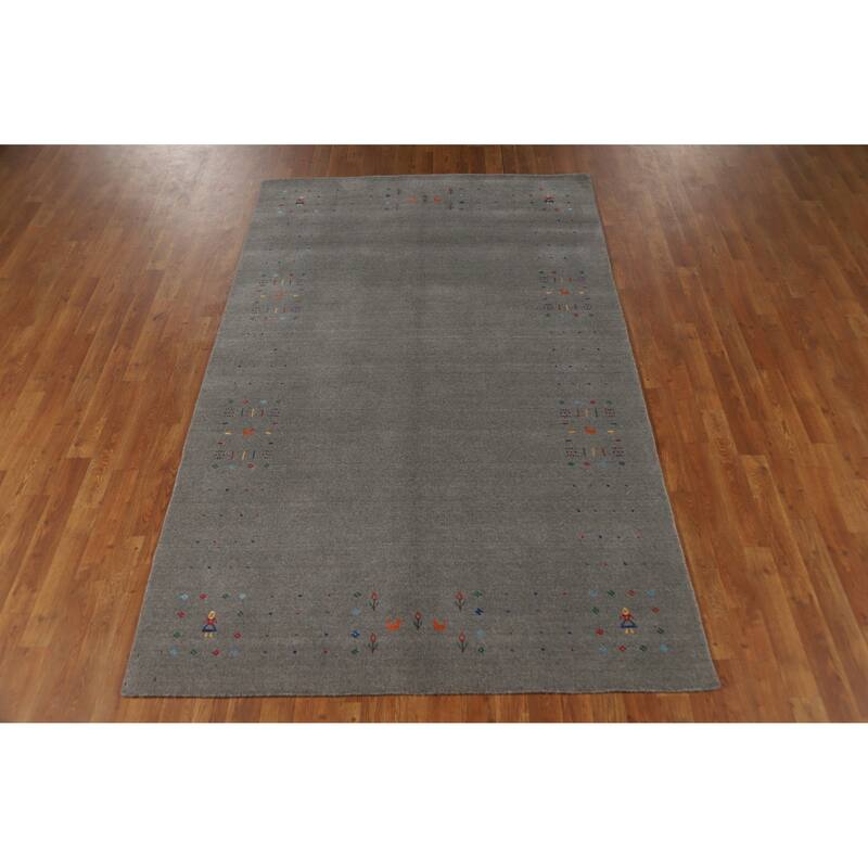 Hand Knotted Oriental 100% Wool Carpet Tribal Animal Pictorial Greys & Charcoal Gabbeh Area Rug - 8' 2'' X 5' 0''