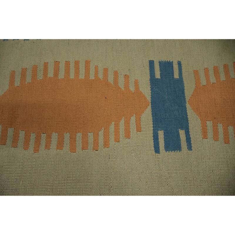 Hand Woven Oriental 100% Wool Carpet Southwestern Tribal Navy Blue & Blues Kilim Area Rug - 15' 3'' X 11' 9''