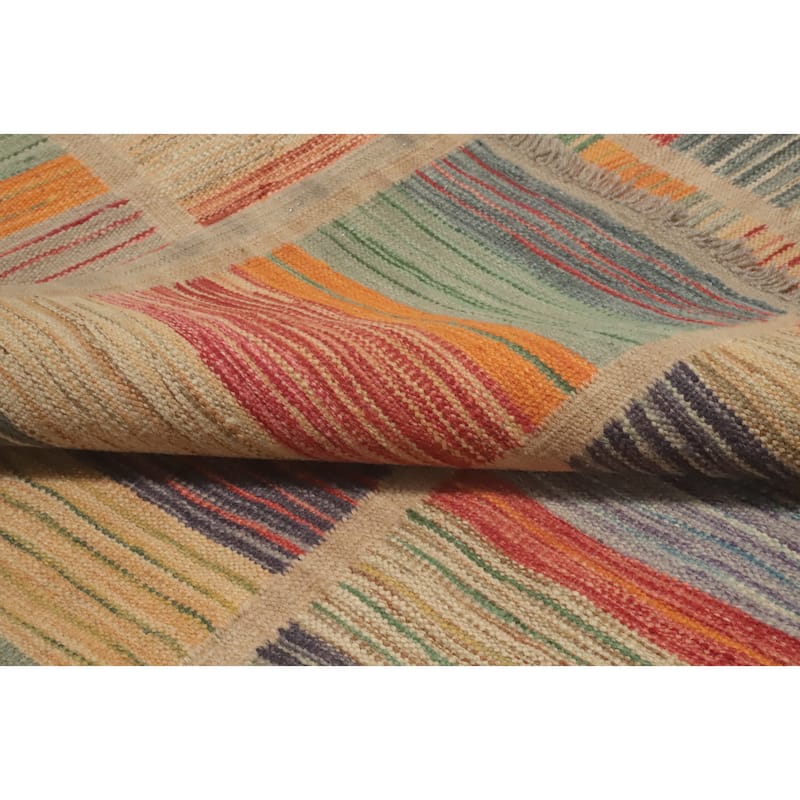 Hand Woven Oriental 100% Wool Carpet Southwestern Modern Multi-Colored Kilim Area Rug - 7' 10'' X 5' 4''