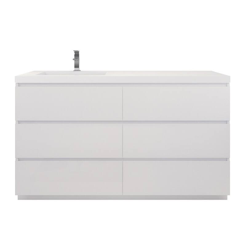 Aron 60'' Freestanding Vanity with Left Single Sink - 60'' Width - High Gloss White
