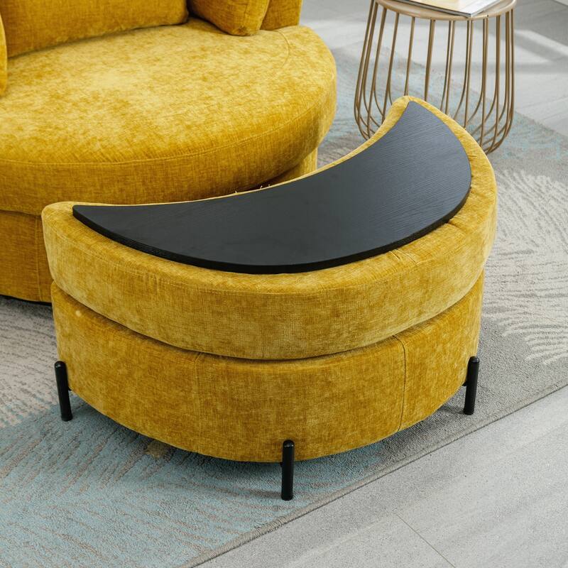 32.7" W Upholstered Half Crescent Moon Storage Ottoman