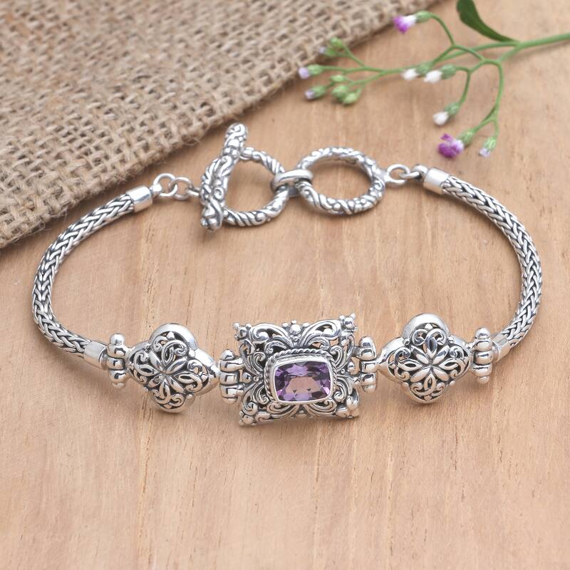 Novica Handmade Sunset Amethyst Pendant Bracelet - Silver
