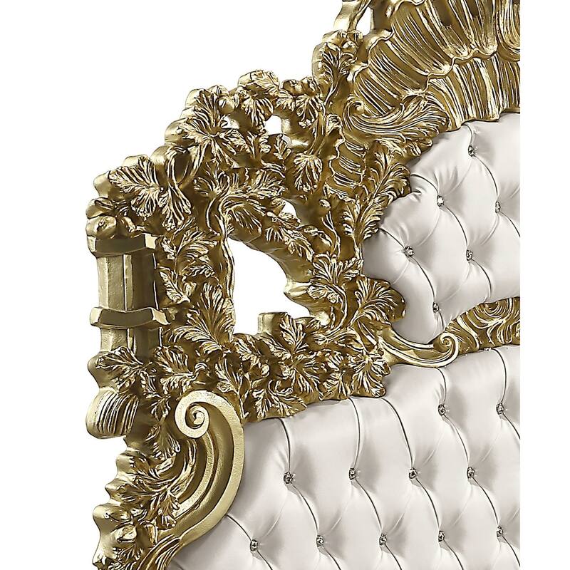 Heverford White and Gold Eastern King Scrolled Floral Bed