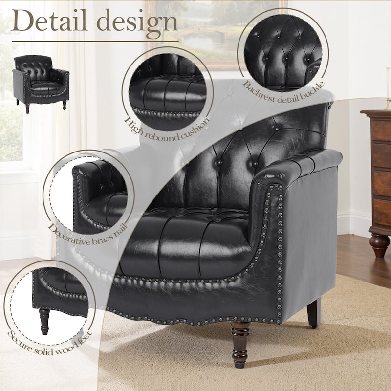 Modern Faux Leather Accent Chairs Set Of 2, Upholstered Armchair For Living Room