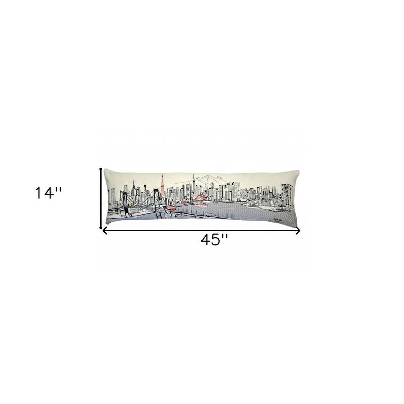 HomeRoots 14" X 46" Cream Tokyo Daylight Skyline Lumbar Decorative Pillow
