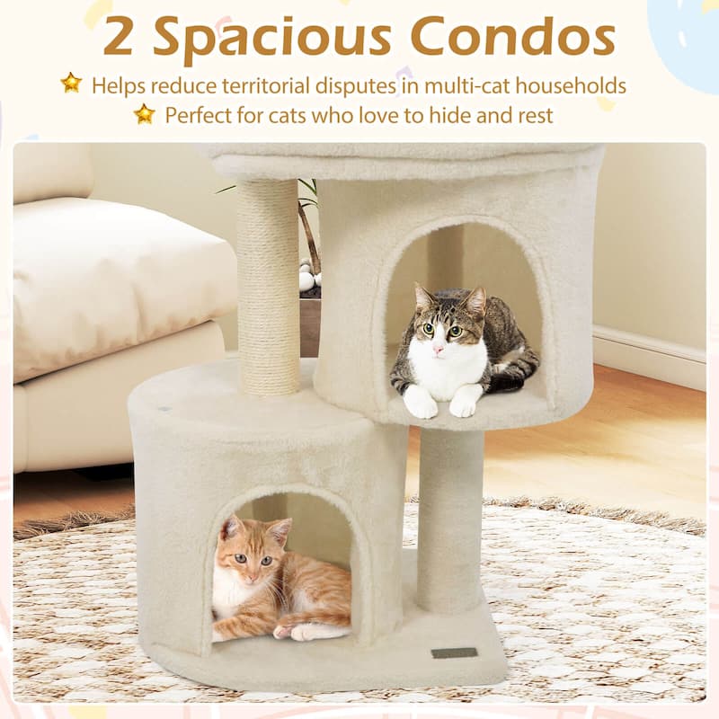 Costway 26” Small Cat Tree with Large Padded Plush Perch, 2 Condos, - See Details