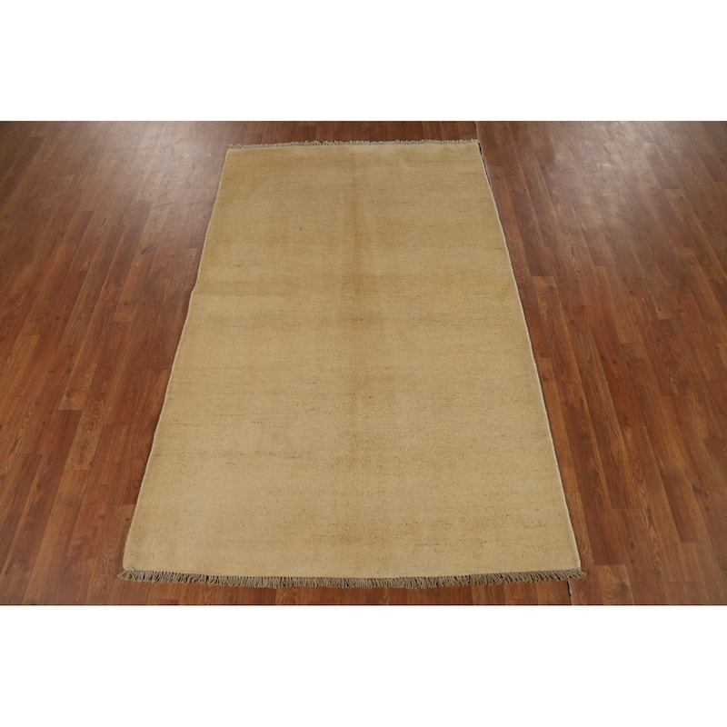 Muted Gold Beige Gabbeh Modern Rug Hand-Knotted Wool Carpet - 3'10"x 6'0"