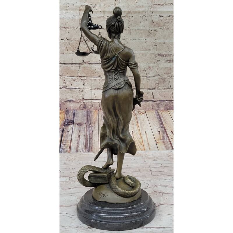 Large 14” Heavy Solid Bronze Lady Blind Justice Statue Lawyers Themis Deal Decor