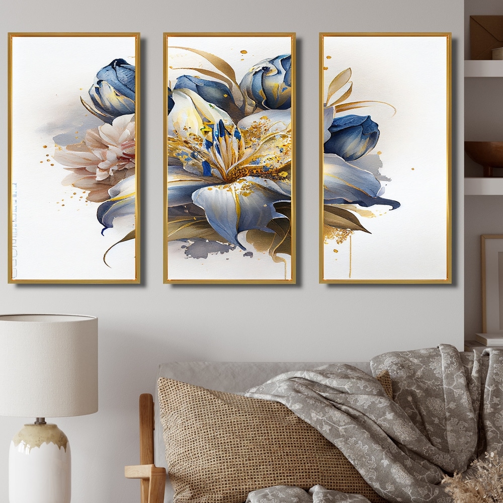 Designart Blue agate isolated'Stone Photographic on Wrapped Canvas set -  36x28 - 3 Panels - Bed Bath & Beyond - 32979990
