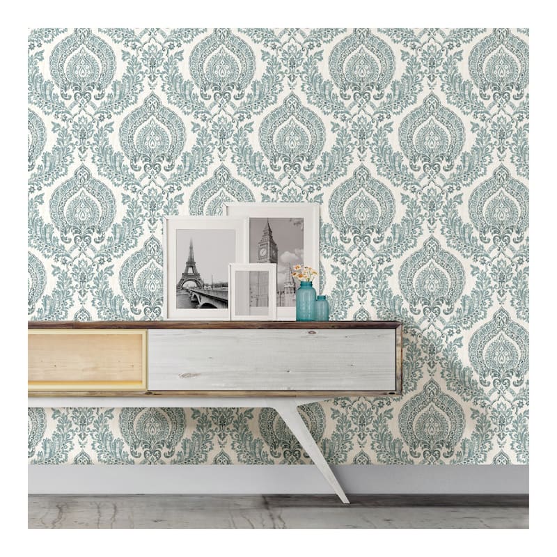 NuWallpaper Kensington Damask Blue Peel & Stick Wallpaper - 216in x 20.5in x 0.025in