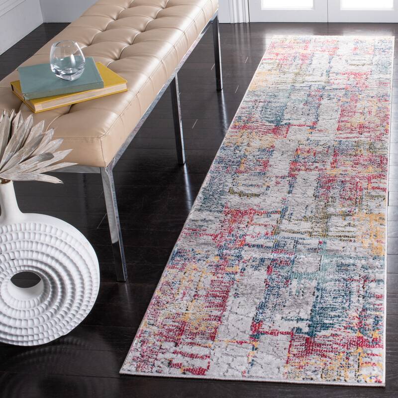 SAFAVIEH Porcello Epsie Modern Abstract Rug - 2'2" x 9' Runner - Ivory/Blue