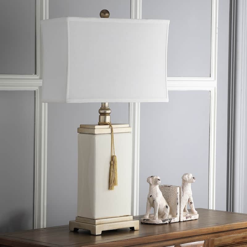 SAFAVIEH Lighting Ganna 30-inch Cream/Gold Tassel Table Lamp - 16.5"x9"x32" - 17Wx9Dx32H