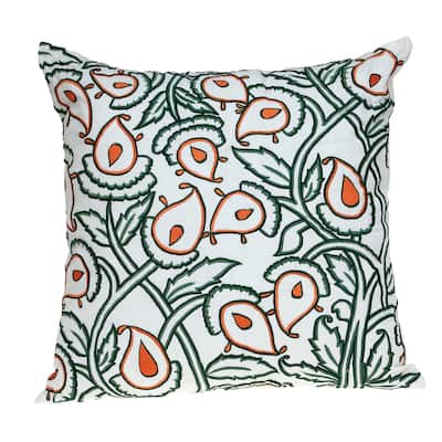 Floral Square Cotton Throw Pillow - 22" - White and Orange