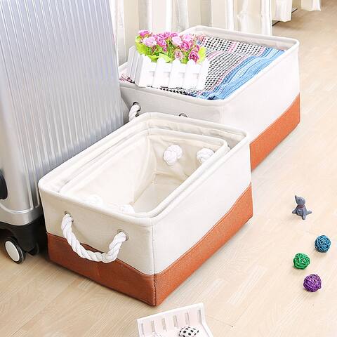 Foldable Polyester Storage Basket or Bin with Durable Cotton Handles
