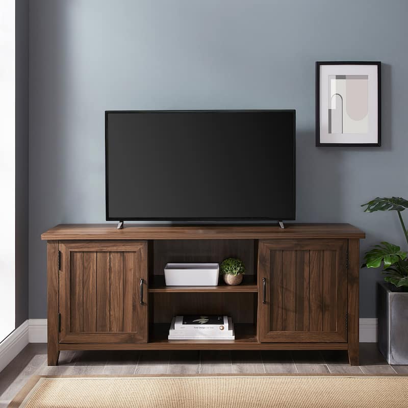 2 Door Multifunctional Classic Grooved-Door TV Stand with Open Shelf Up to a 65-inch TV