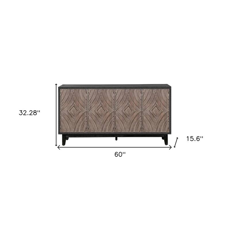 HomeRoots 60" Charcoal and Brown Distressed Wood Sideboard with Four Doors - 60' X '32.28' X '15.6