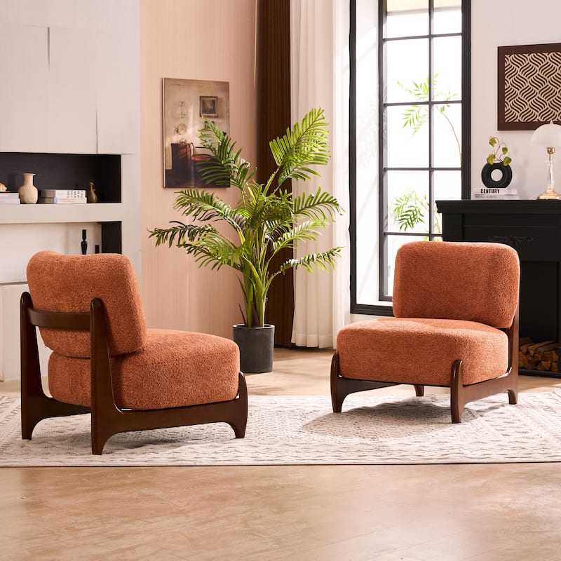 30"W Mid-Century Modern Accent Chair with Solid Wood Frame, Boucle Comfy Living Room Chair for Bedroom Lounge Reading Room