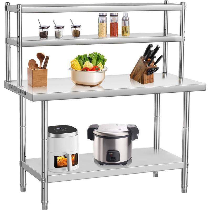 Stainless Steel Table with Overshelf, NSF Heavy Duty Prep Table - 36'' x 24'', Double Shelves