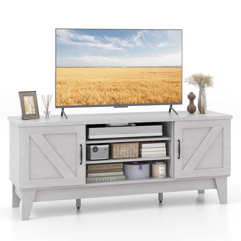 Gymax Farmhouse TV Stand for TVs Up to 65 Inches w/ 2 Barn Door - Whitewash