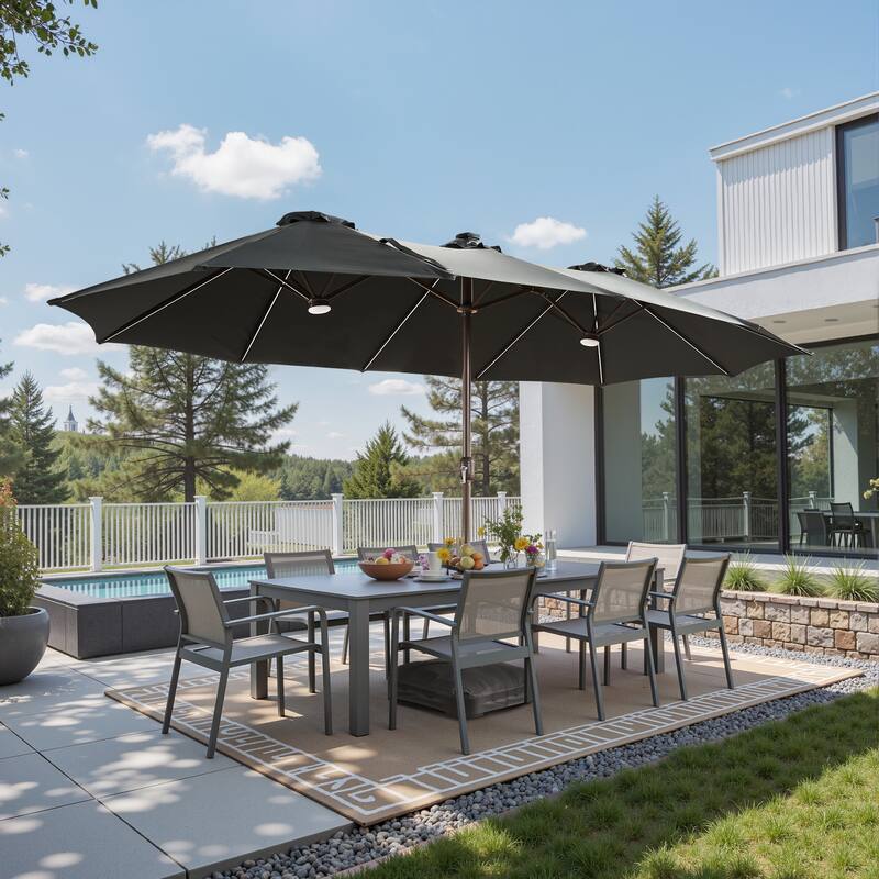 ​OVIOS 15ft LED Double Side Patio Umbrella Extra Large with Crank