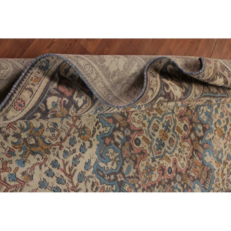 Geometric Tabriz Persian Rug Handmade Beige Oriental Wool Carpet - 8'4"x 11'0"