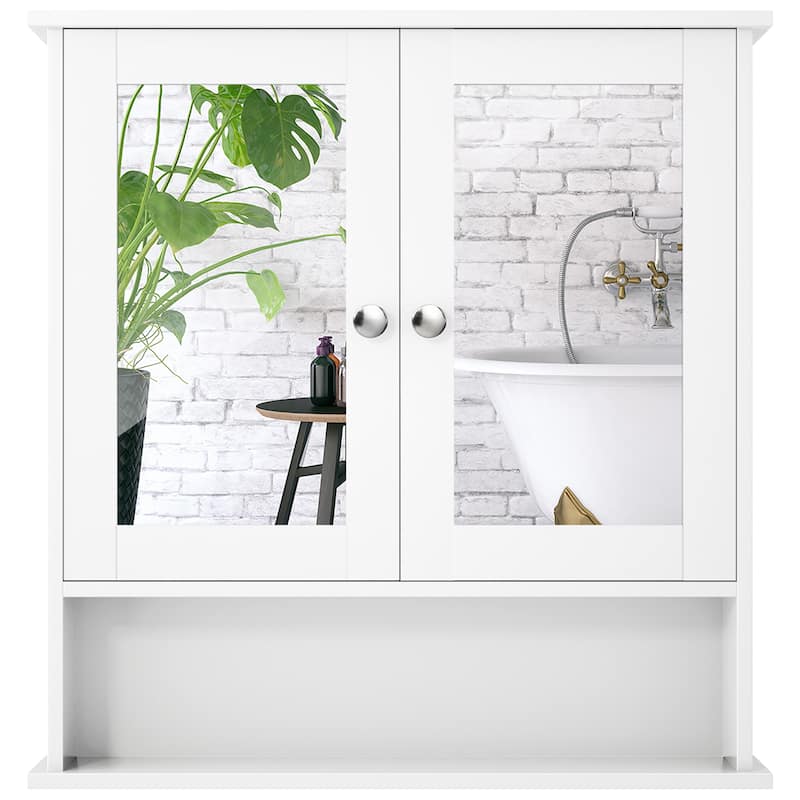 Costway New Bathroom Wall Cabinet Double Mirror Door Cupboard Storage - White