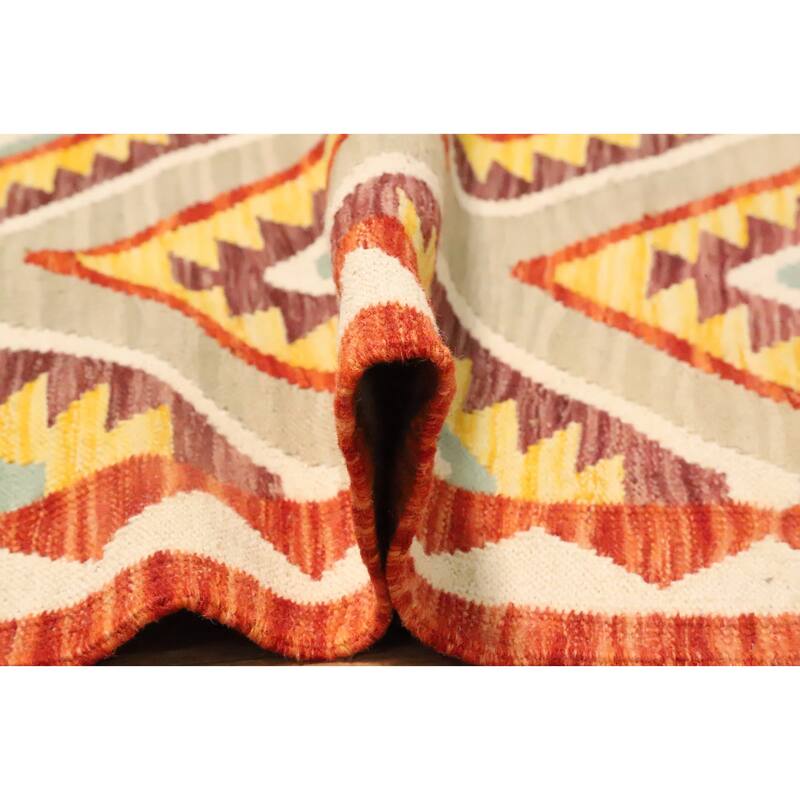 Hand Woven Oriental 100% Wool Carpet Southwestern Geometric Multi-Colored Kilim Area Rug - 5' 1'' X 3' 5''
