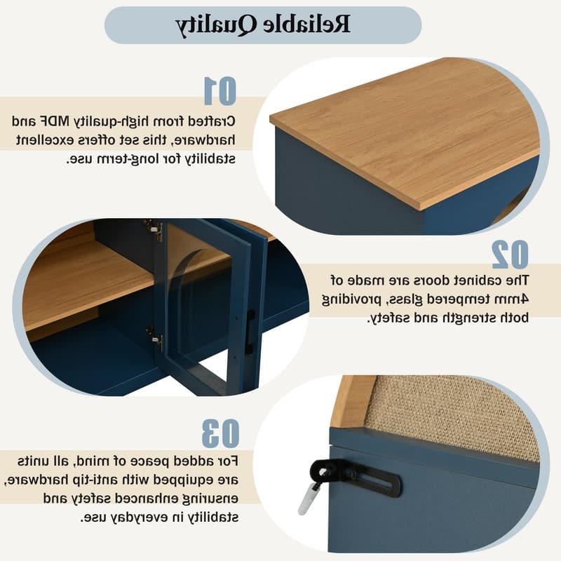 Farmhouse 3-Piece TV Stand Set for TVs Up to 70", Entertainment Center with Arched Sideboard and Glass Doors for Living Room