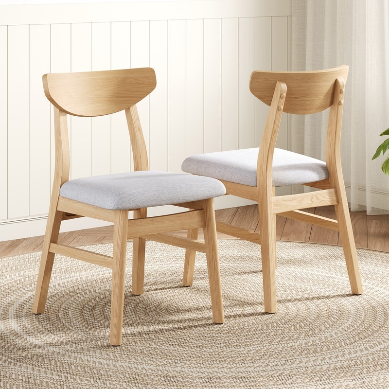 Set of 2 Chairs - Curved Wood Backrest & Fabric Seat for Dining Room