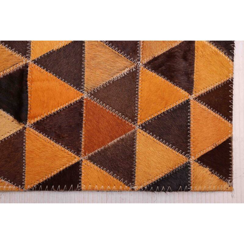 ECARPETGALLERY Handmade Cowhide Patchwork Orange Leather Rug - 4'0 x 6'0