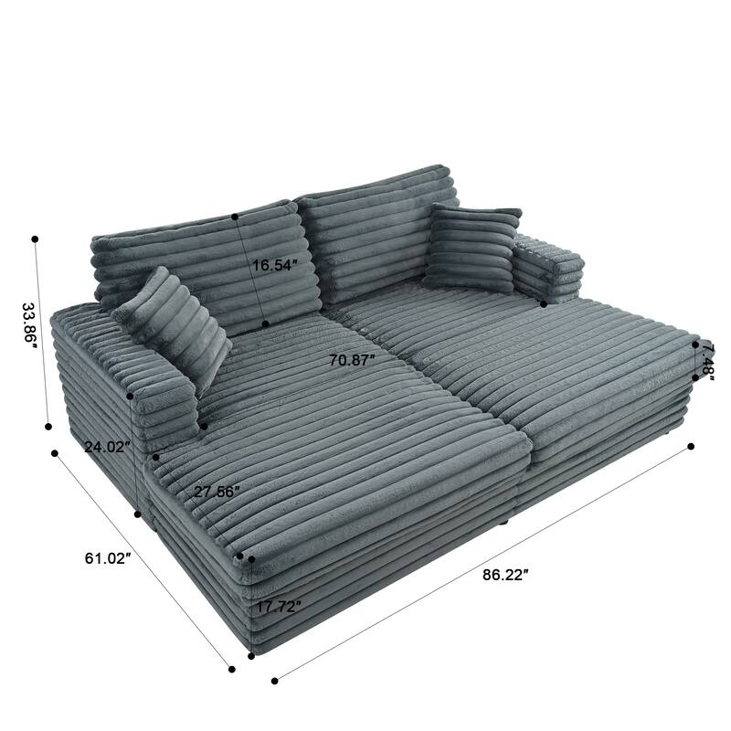 Sofa Bed Napping Daybed Fluffy Corduroy Upholstered Cloud Couch with Throw Pillows