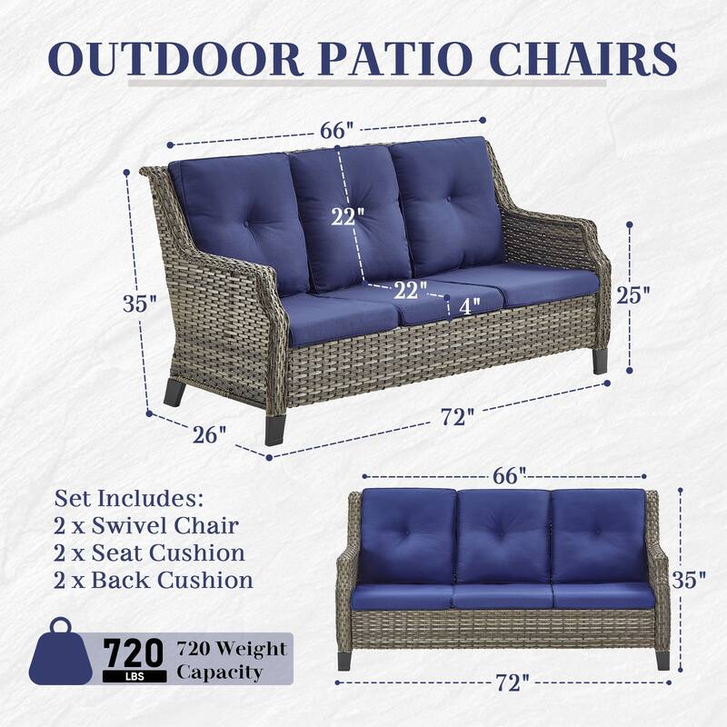 Gymojoy Outdoor Wicker Chairs and Sofa with Table, Ottomans - Grey