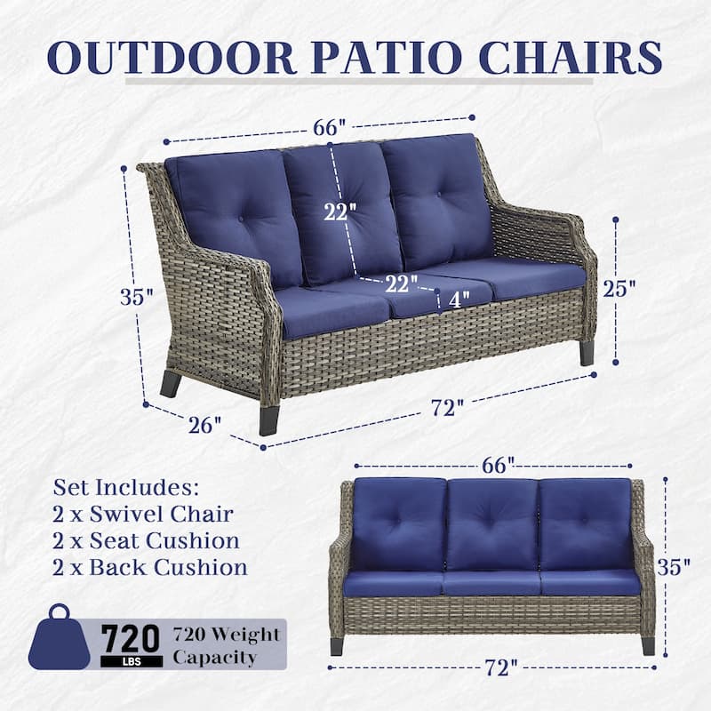 Gymojoy Patio Sofa with Swivel Chair and Ottomans - Grey