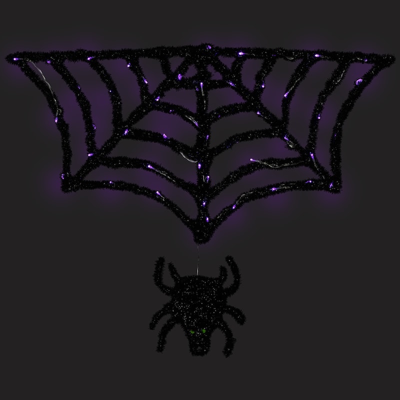 Lighted Spider and Web Halloween Decoration - 36" - Black - Purple LED Lights