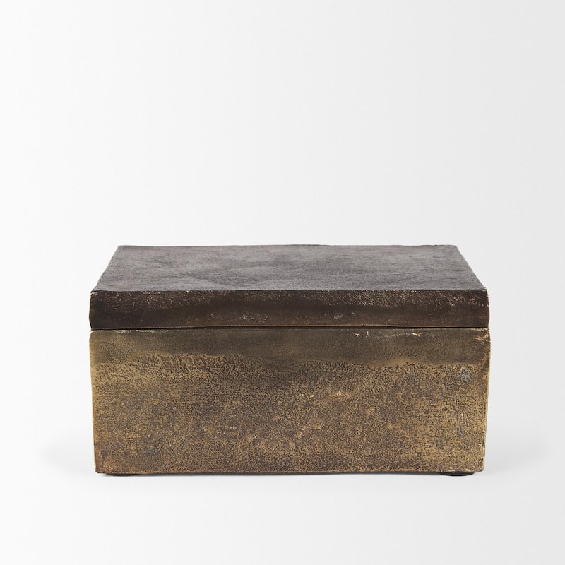 Porschia Large Antiqued Gold Metal Decorative Box - 9.8L x 7.9W x 4.7H