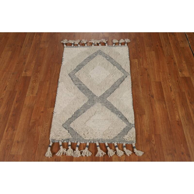 Geometric Moroccan Oriental Foyer Rug Handmade Wool Carpet - 2'0"x 3'0"