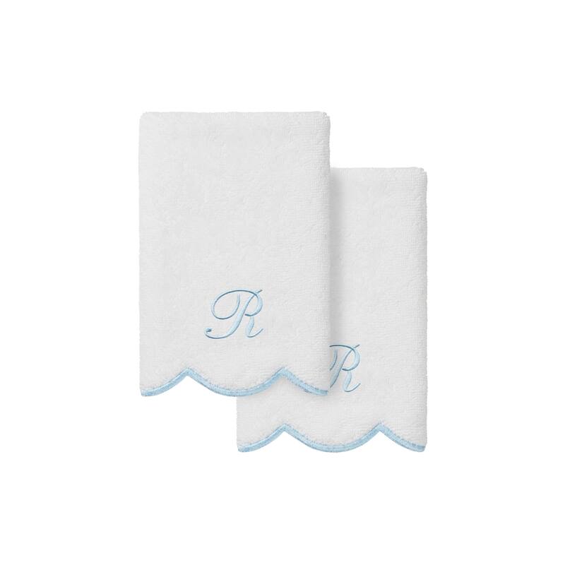 Authentic Hotel and Spa 100% Turkish Cotton Blue ADORNIA Scallop Personalized 2 Piece Fingertip Towel Set - 2 Fingertip Towels - R