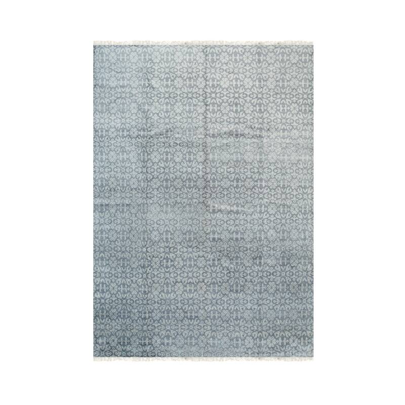Gray Hand Knotted Viscose Classic Khotan Rug, 9'9 x 13'10, soft elegant floor rug - L
