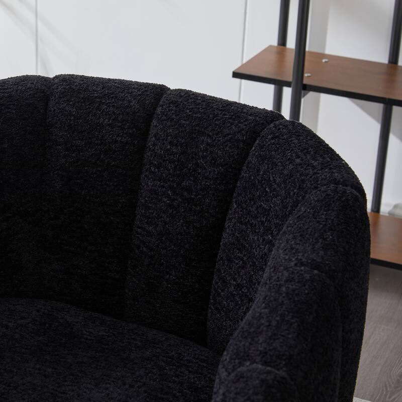 Roomfitters Chenille Barrel Accent Chair, Channel Tufted Vanity Lounge Armchair with Metal Legs for Living Room or Bedroom