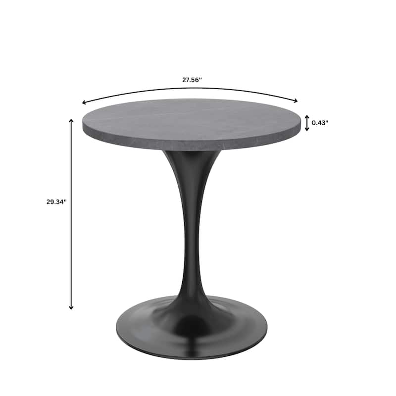 LeisureMod Verve 27" Round Dining Table with Sintered Stone TableTop and Black Steel Base for Kitchen & Dining Room - 27.56