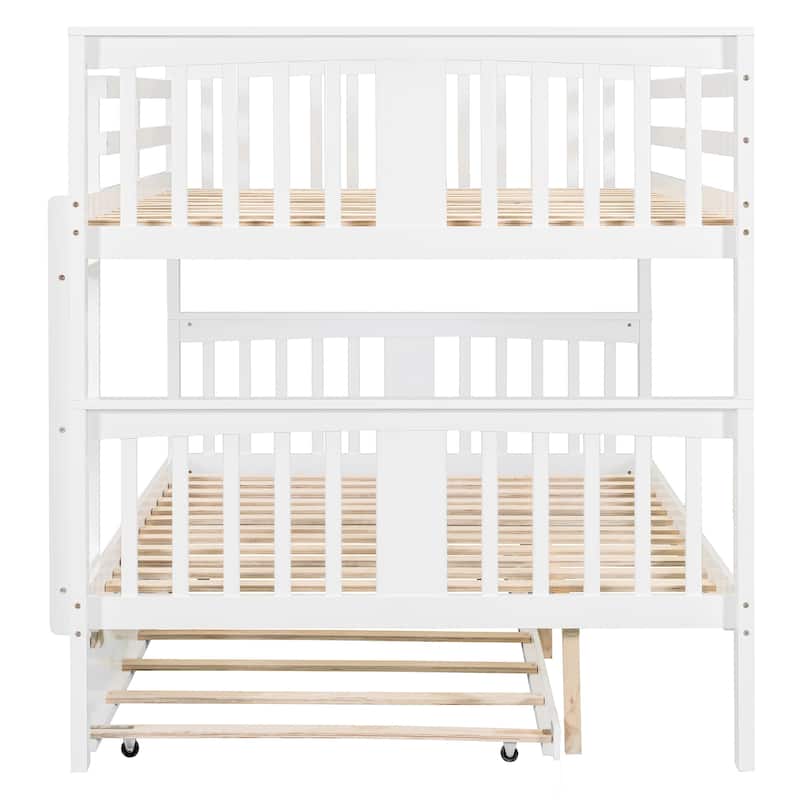 Full over Full Wooden Bunk Bed Frame with Twin Size Trundle and Ladder