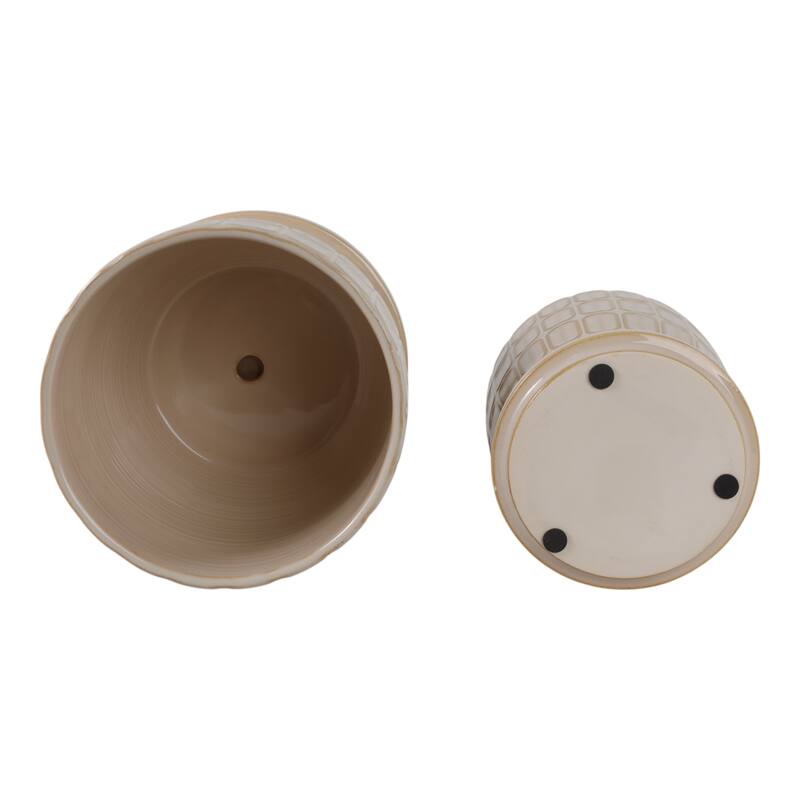 Decorative Ceramic Platner with Pattern - Set of 2, 8", 6", Ivory