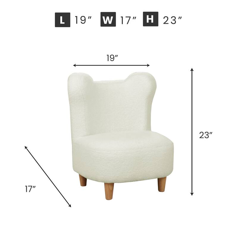 White Curved Teddy Bear Kids Chair with Foam Seat and Washable Fabric - Single