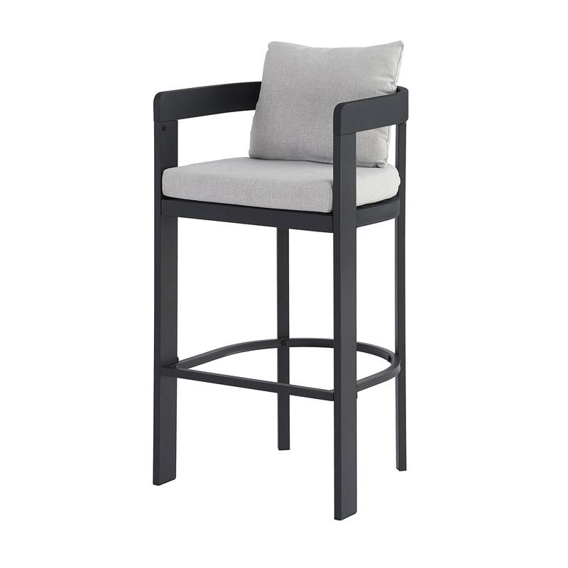 Christopher Knight Home - Vornell Outdoor 41.9"H Iron Frame Bar Stool with Olefin Fabric Upholstery, Cushion & Footrest Set