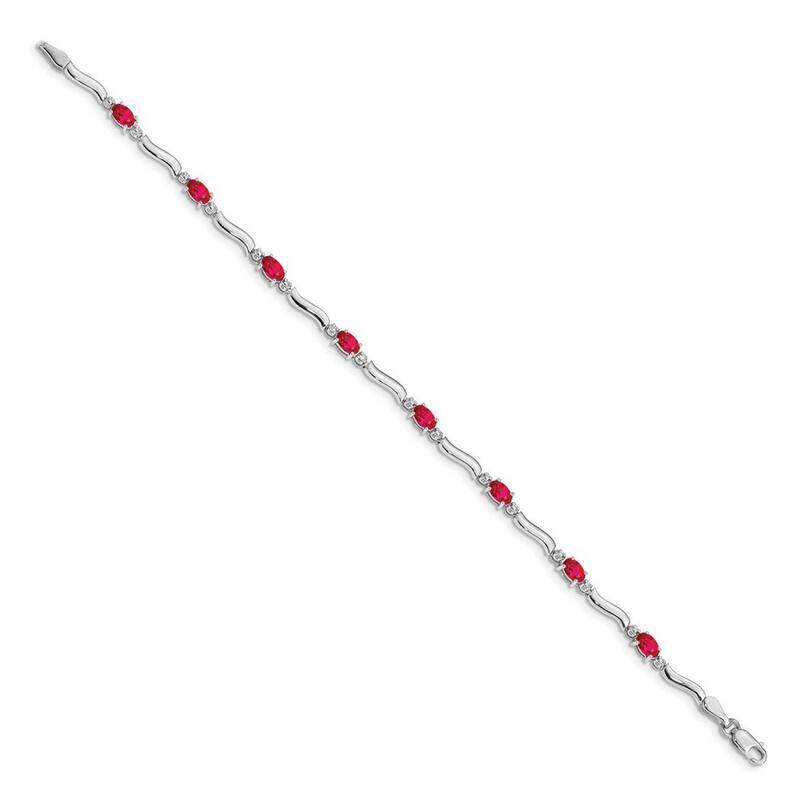 Curata 14k White Gold Diamond and Ruby Bracelet
