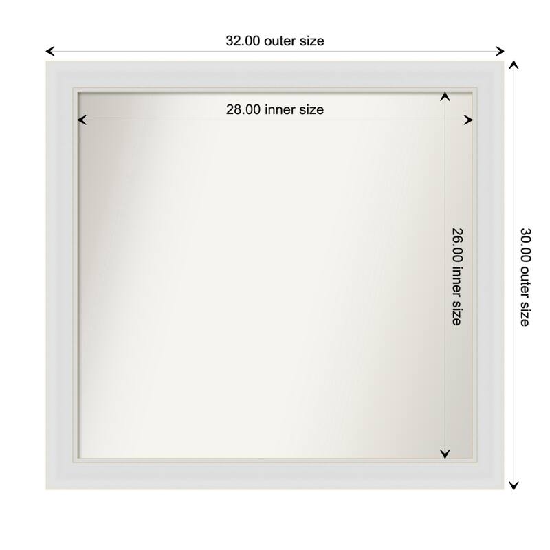 Flair Soft White Narrow Framed Non-Beveled Custom Wall Mirror, Bathroom Vanity Mirror - Outer Size: 32 x 30