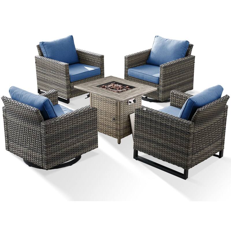 5 Pieces Fire Pit Table with Outdoor Swivel Chair Patio Chair